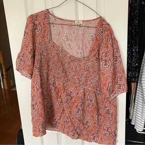 Mason & Belle Orange Pink Paisley Smocked Shirt